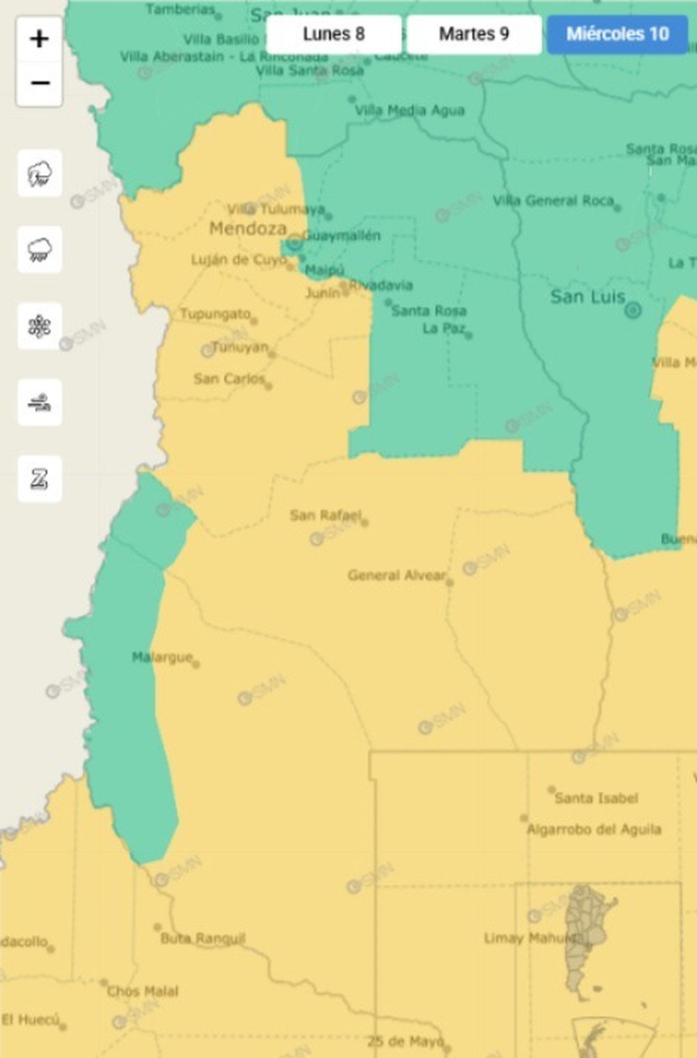 Quarta-feira, 10 de setembro: Alerta amarelo de vento em Mendoza.