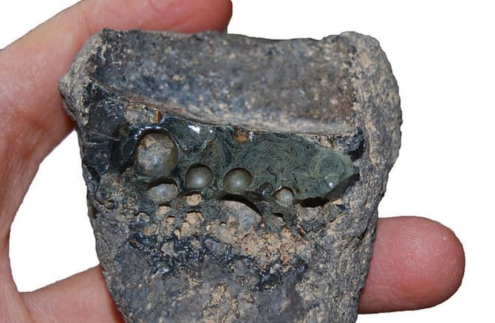 La imagen muestra escoria adherida al costado de una pieza de un crisol. El elemento fue encontrado en el sitio de Chahak, en el sur de Irán. / Daily Mail.