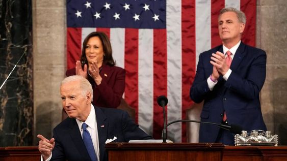 Joe Biden, presidente de EE.UU., durante su discurso en el Congreso anunciando sus intenciones de ser reelecto en 2024.