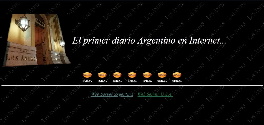 La antigua web de Los Andes en sus primeros meses de funcionamiento