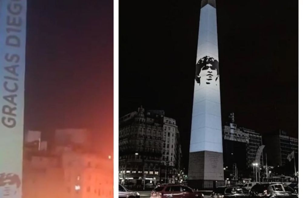 El Obeslico, símbolo de la Ciudad de Buenos Aires, se iluminó y recordó a Maradona. / Gentileza.