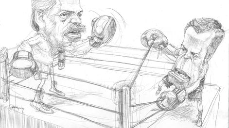 Ilustración: Gabriel Fernandez. Alberto Fernandez y Alfredo Cornejo.
