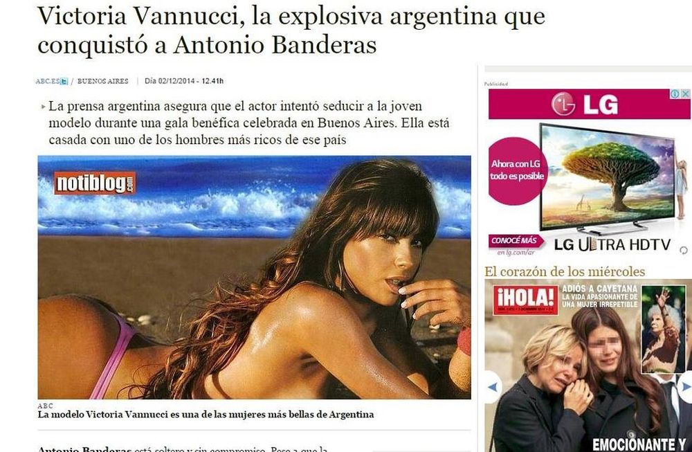 La prensa española habla de Vannucci como la “explosiva argentina que conquistó a Antonio Banderas”