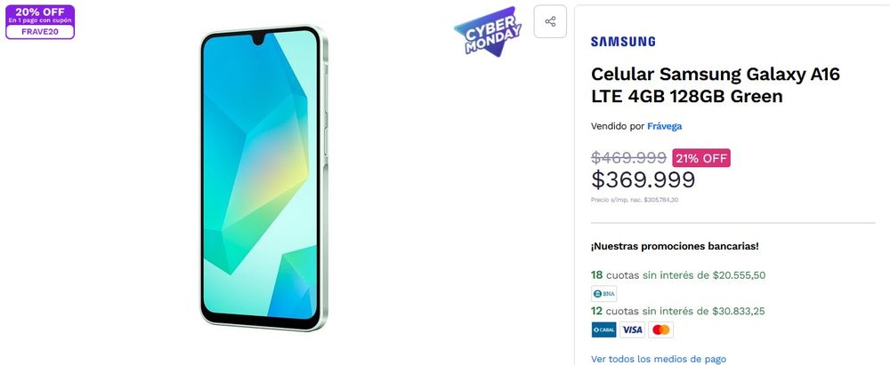 CyberMonday 2025: celular Samsung A16 (Frávega)