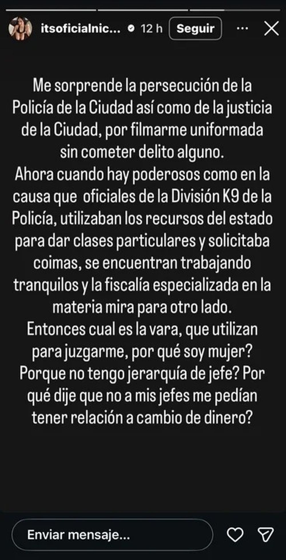 El descargo de Nicole Verón. 