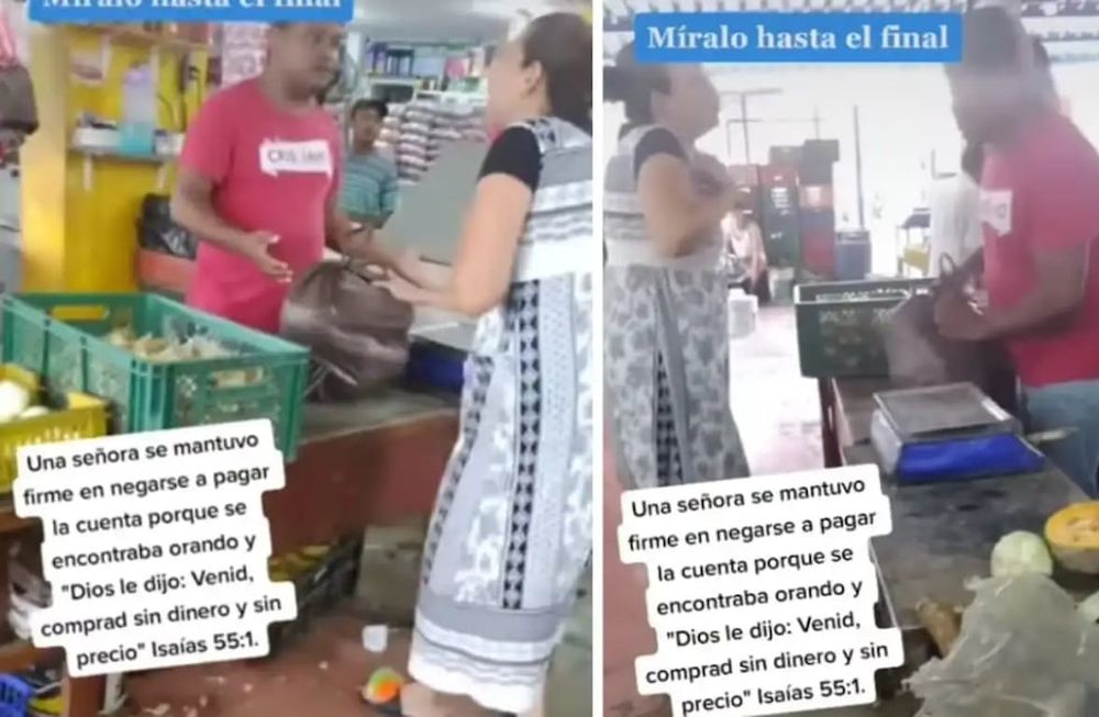 La mujer quería llevarse gratis la comida porque aseguraba que Dios le había dicho que llevara lo que quisiera. - Captura de pantalla.