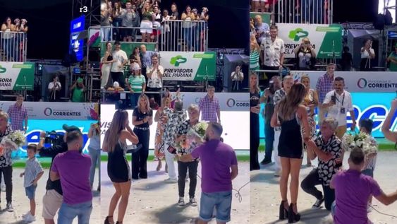 El productor hizo la propuesta en el cosódromo donde la bailarina debutó como bastonera de Ará Berá. Foto: Captura video Lourdes Sánchez / Instagram.