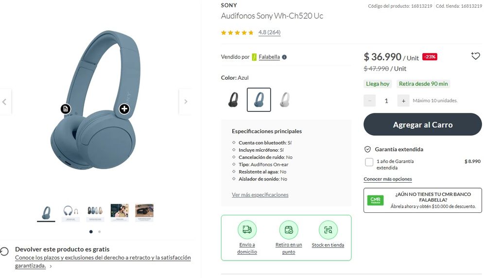 Prezzo delle cuffie wireless da Falabella Chile