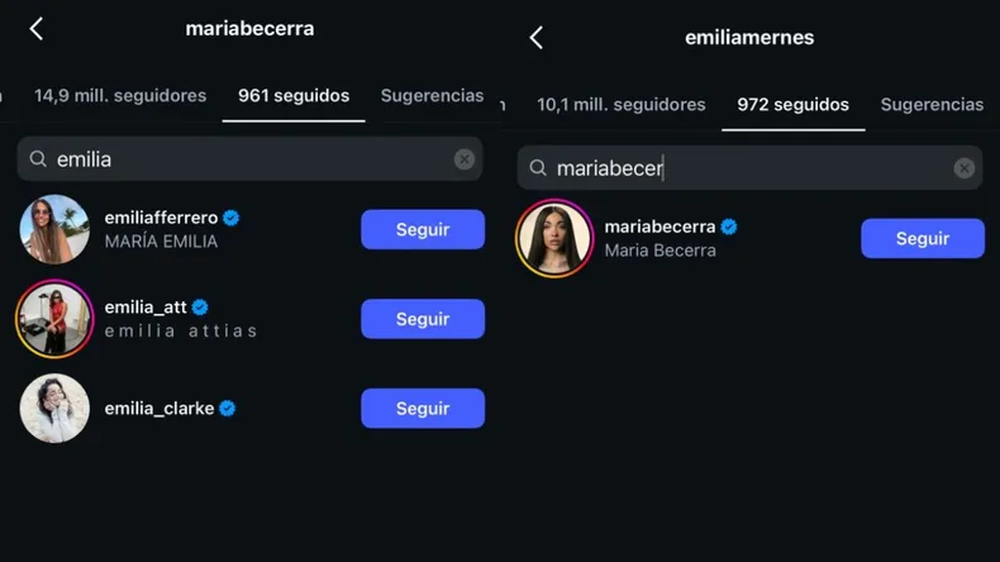 María Becerra dejó de seguir a Emilia Mernes. 