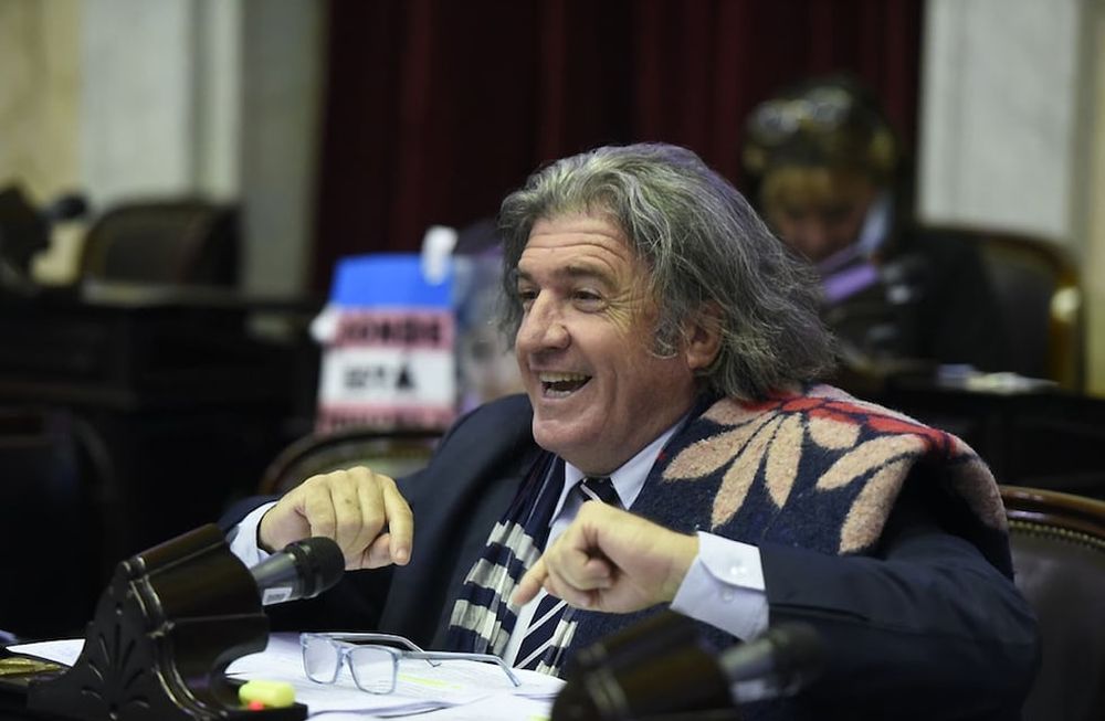 Con su icónico objeto, Ramón celebró el jueves en el recinto la media sanción de la ley. La presentó Máximo Kirchner, pero él la considera propia. / Los Andes