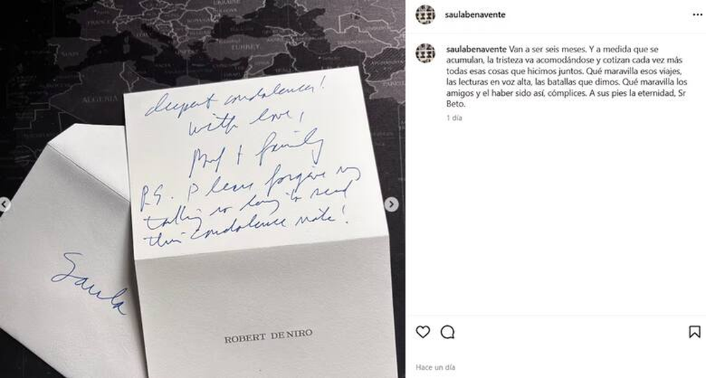 La carta de Robert De Niro a Saula Benavente, tras la muerte de Luis Brandoni.