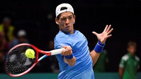 Los Andes | Sebastián Báez en acción, por la Copa Davis, ante Italia. (AP)