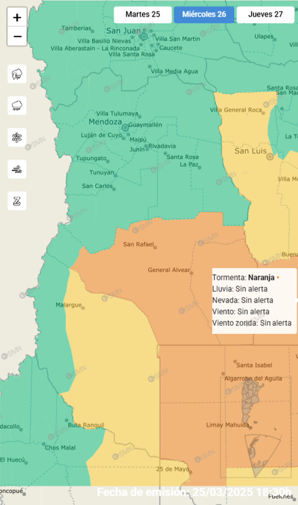 Alerta naranja y amarilla por tormentas.
