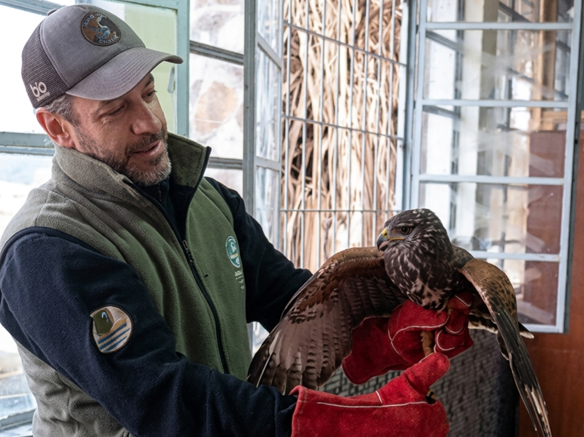 Un equipo técnico de la Dirección de Biodiversidad y Ecoparque rescató un gavilán mixto de una escuela de la Ciudad de Mendoza.