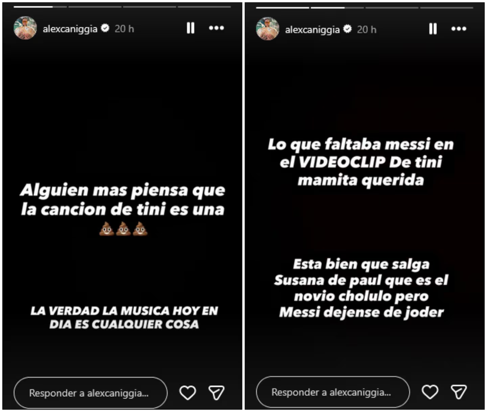 Alex Caniggia se pronunció sobre la nueva canción de Tini Stoessel.