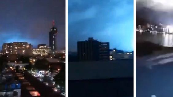 Luces en el cielo de México en medio del terremoto (Captura de video)