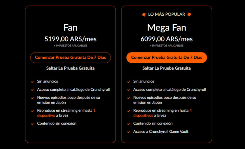 Los nuevos precios de Crunchyroll