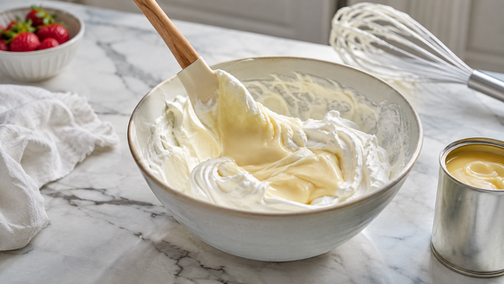 simplemente mezcla crema de leche con leche condensada y lleva al freezer: el postre mas facil y cremoso