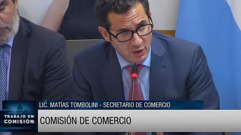 El secretario de Comercio, Matías Tombolini, expuso en Diputados. Foto: Captura de video