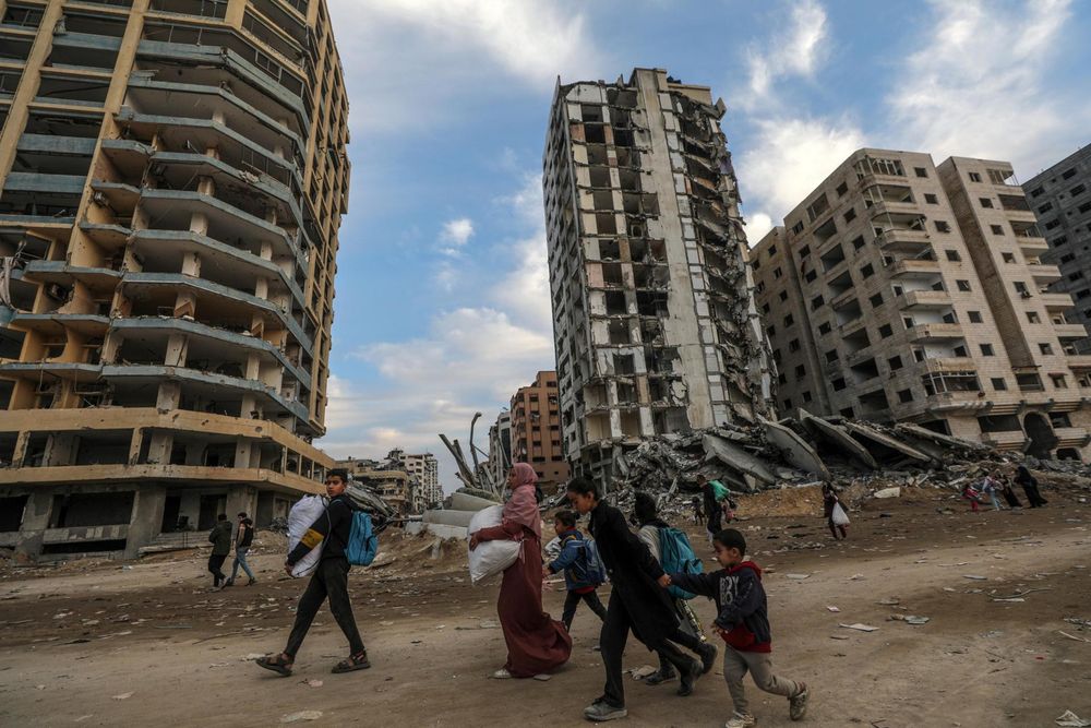 Palestinos regresan al norte de Gaza. Foto: EFE