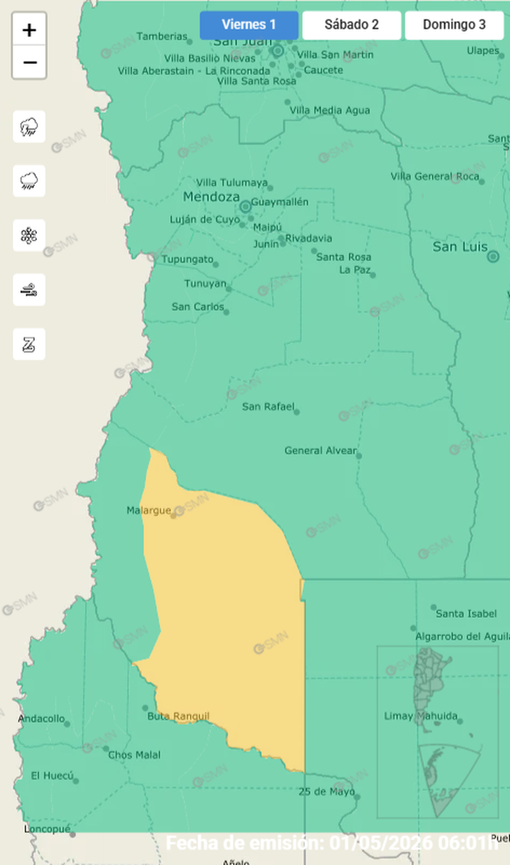 Alerta amarilla en Mendoza por viento Zonda. 