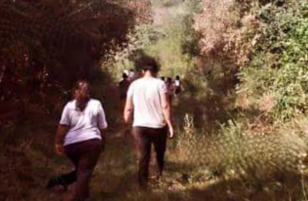 La foto de Loan dirigiéndose al naranjal. Foto: NA.