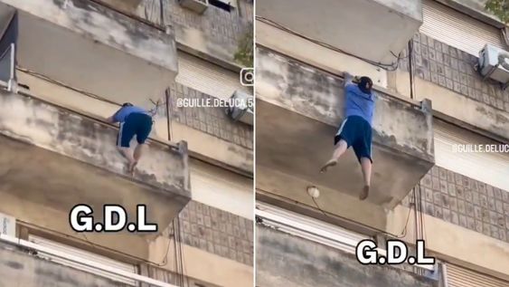 Así caía el sujeto desde un cuarto piso sobre un patrullero.