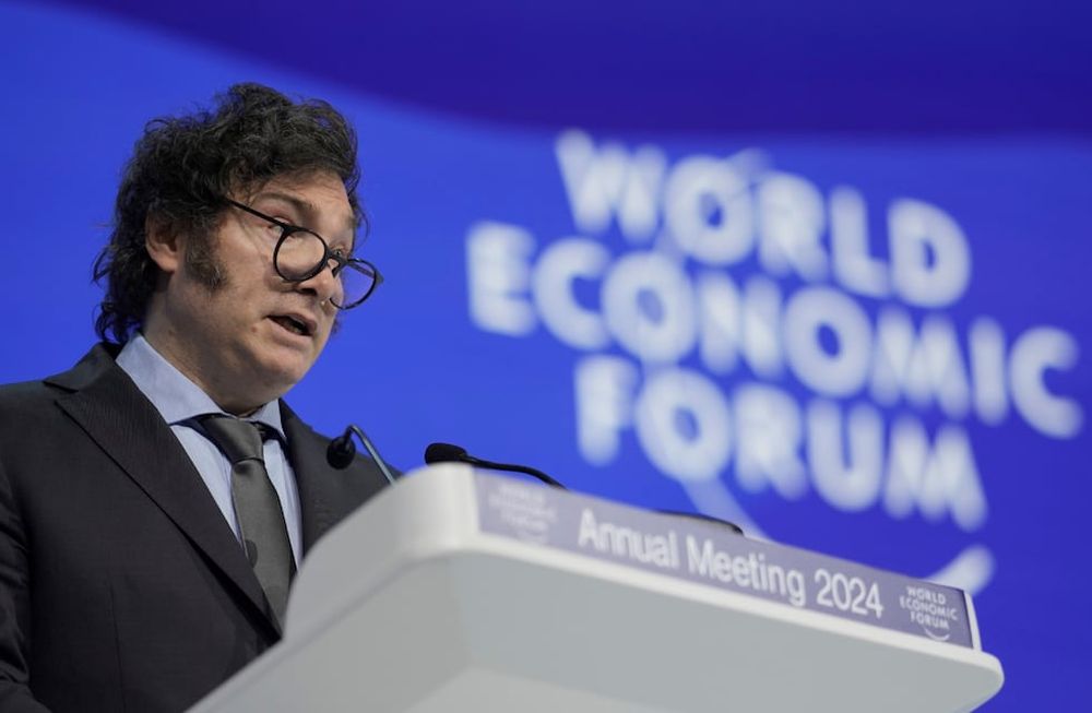El presidente Javier Milei, en su exposición en el Foro Económico de Davos.