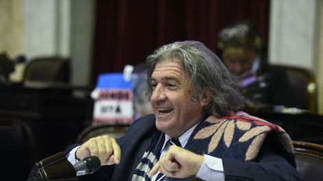 Los Andes | Con su icónico objeto, Ramón celebró el jueves en el recinto la media sanción de la ley. La presentó Máximo Kirchner, pero él la considera propia. / Los Andes