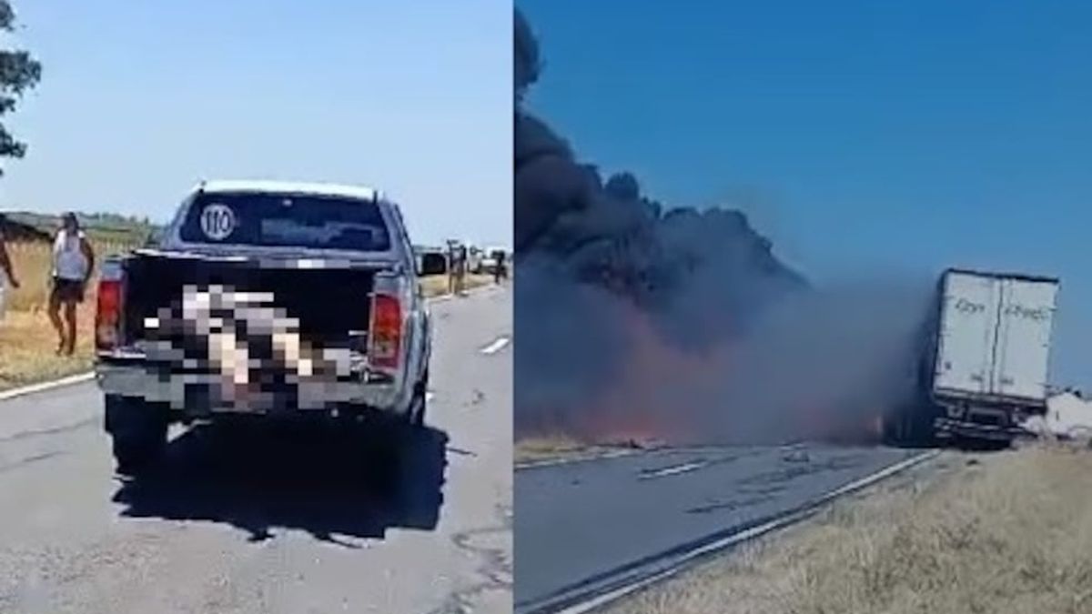 Tres camiones, dos mendocinos, chocaron en la Ruta 7 y se incendiaron ...