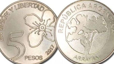 Moneda de 5 pesos emitida en 2017 por la Casa de la Moneda.