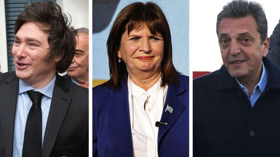 Milei, Bullrich, Massa; tres postulantes que sacaron más votos en la elección primaria.
