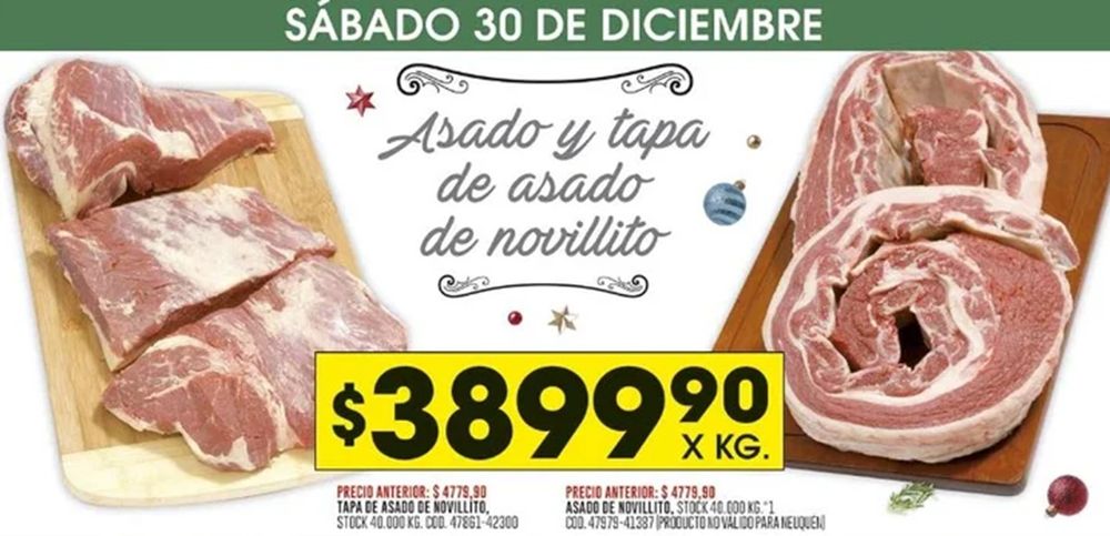  En noviembre de 2023, el kilo de asado de novillito en supermercados como Coto se ofrecía a $3.999,90