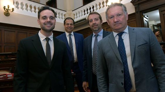 Ruptura del PRO con la coalición oficialista. Abarca a los senadores Rolando Baldasso (quien sería el nuevo presidente del bloque Pro), Germán Vicchi, Gabriel Pradines y Valentín González.Foto : Orlando Pelichotti