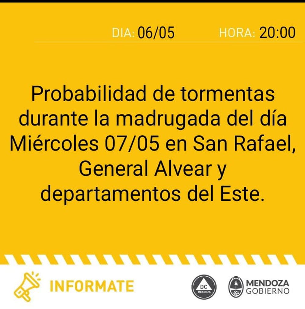 Alerta naranja por tormentas en Mendoza.