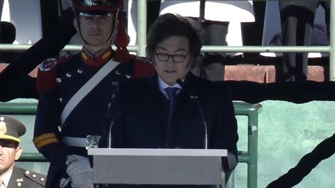 Javier Milei en el campo Argentino de Polo durante el acto por el Día de la Bandera.