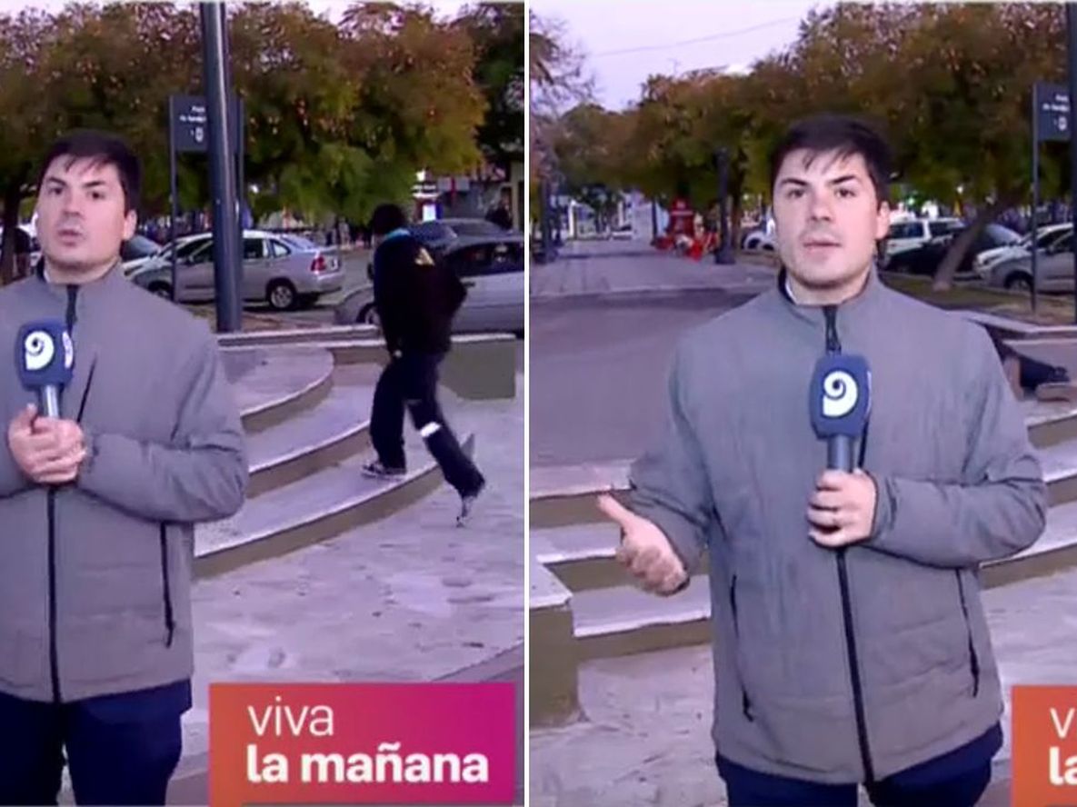 Blooper: se resbaló en plena transmisión en vivo.