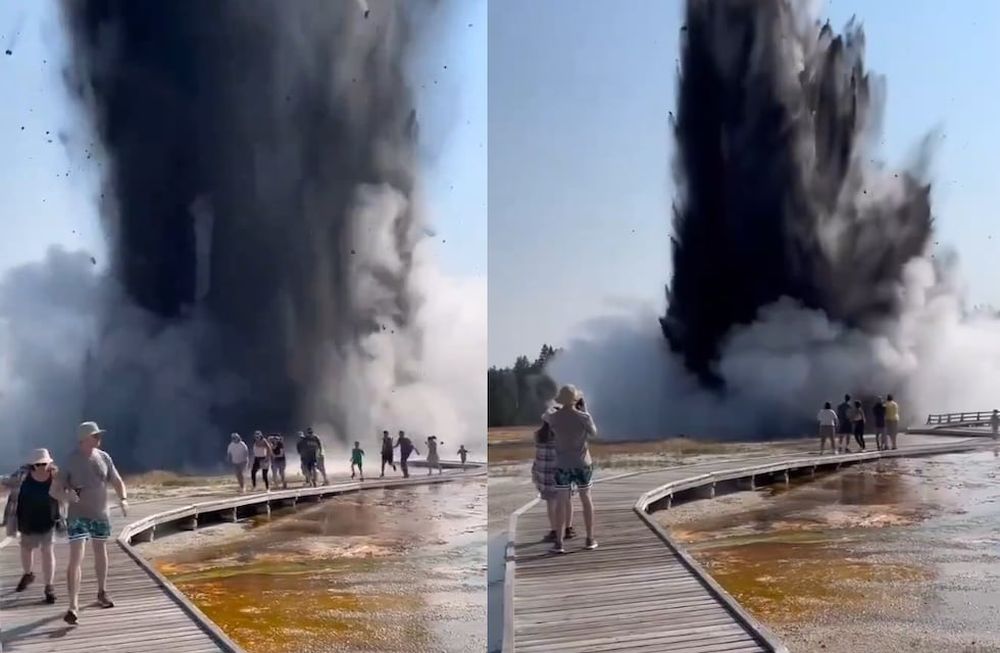Una sorpresiva explosión hidrotermal que expulsó vapor, agua, rocas y tierra a varios metros - Captura de video