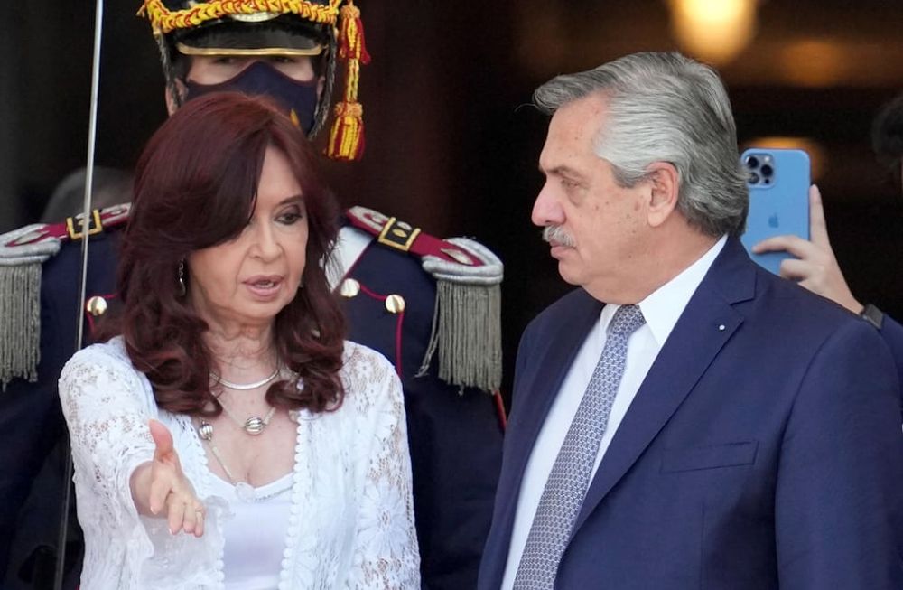 La vicepresidenta Cristina Fernández y el jefe de Estado, Alberto Fernández, al finalizar el acto por la apertura de las sesiones ordinarias del Congreso.
