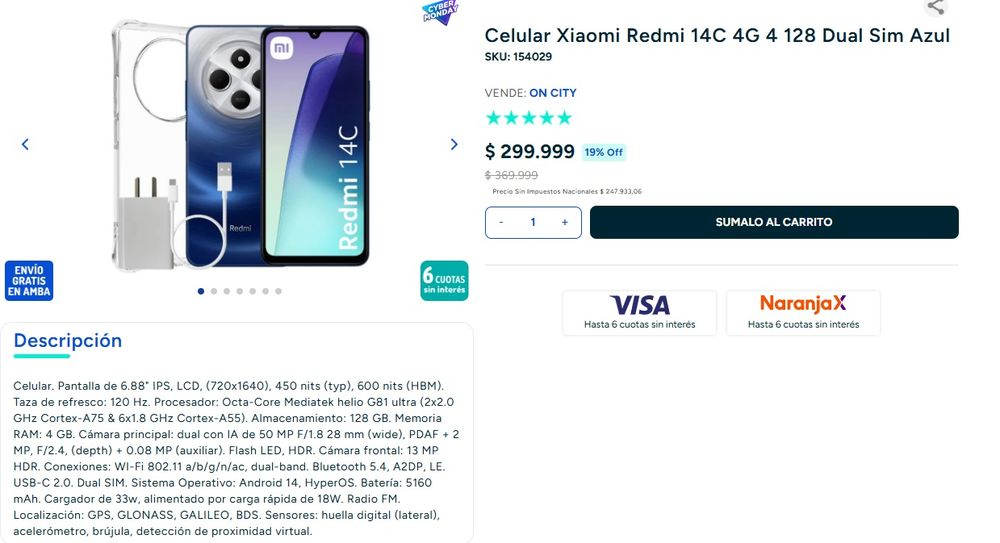 CyberMonday 2025: celular Xiaomi Redmi 14C (Oncity)