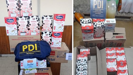 Secuestraron 40 cajas de leche que había enviado Nación y eran vendidas en un comercio de Guaymallén. | Foto: Ministerio de Seguridad y Justicia