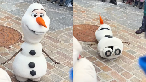 Un robot de Olaf se cayó en pleno espectáculo en Disneyland y protagonizó un blooper viral