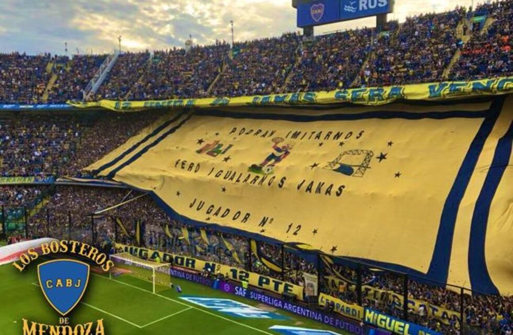 Clásico telón de la hinchada de Boca. / Gentileza.
