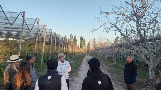 Ingenieros agrónomos israelíes, de la empresa Netafim, visitaron Mendoza para compartir experiencias sobre riego eficiente y protección contra heladas. Foto: Gentileza
