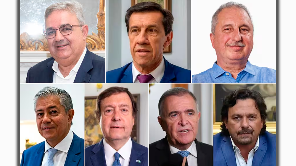 Los gobernadores Jalil, Sadir, Passalacqua, Figueroa, Weretilneck, Jaldo y Sáenz.