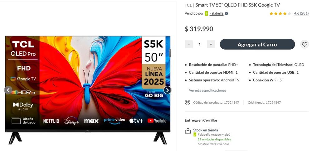 Precio de Smart TV en Falabella Chile