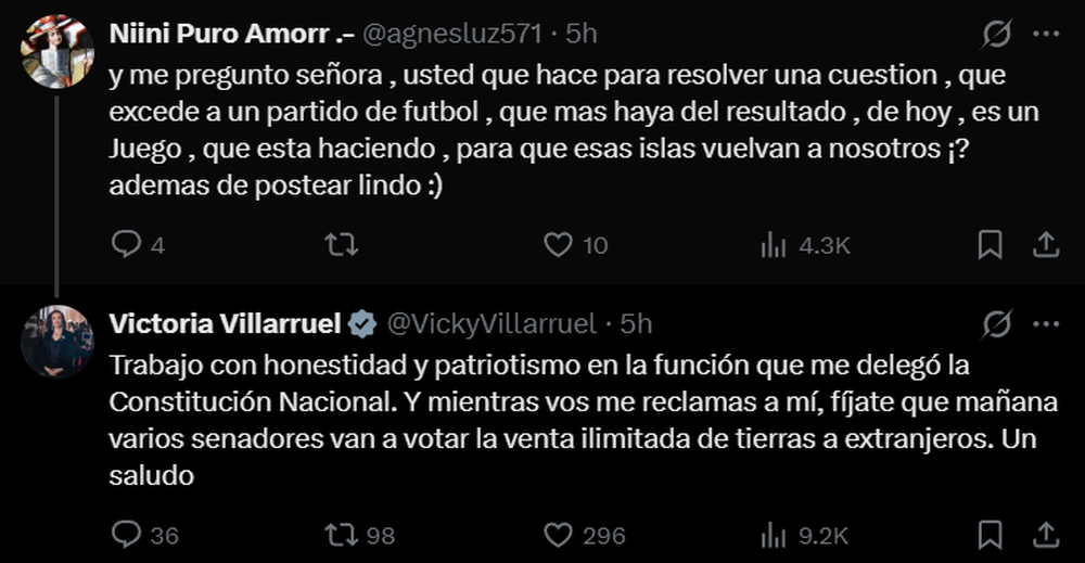 Posteo de Victoria Villarruel.