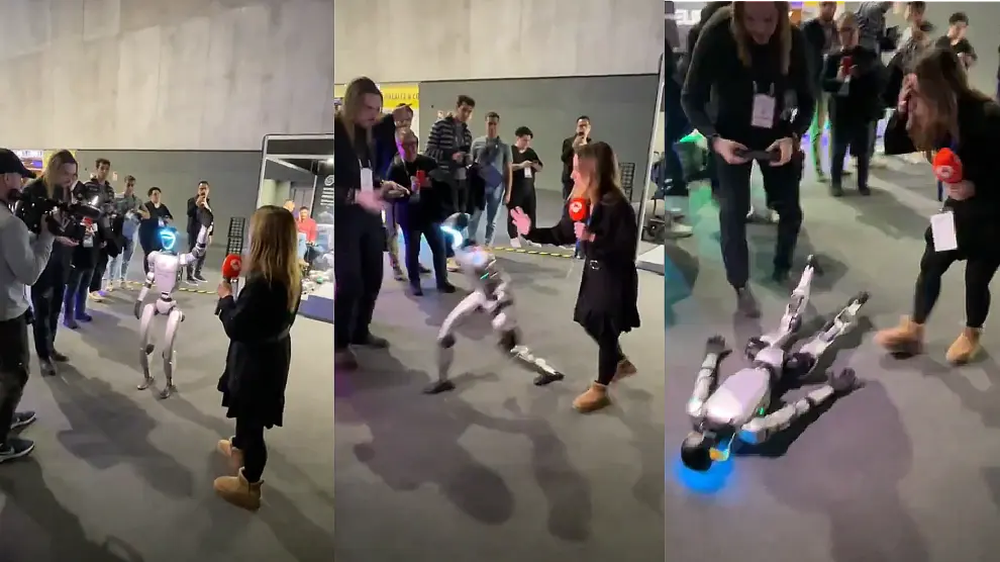 Una periodista empujó a un robot humanoide para comprobar su resistencia.