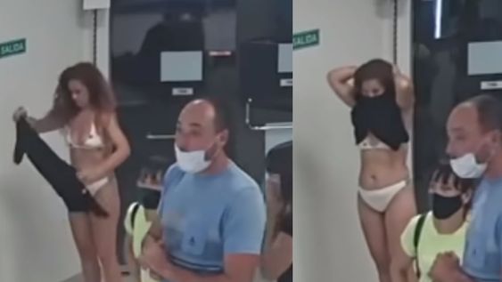 Entró a una heladería, le exigieron tapabocas, se sacó el vestido para cubrirse y la echaron por estar desnuda. Foto: captura YouTube Diario Mendoza