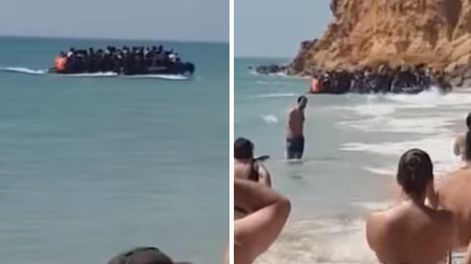 Impresionante momento en el que inmigrantes desembarcan en una playa española y huyen